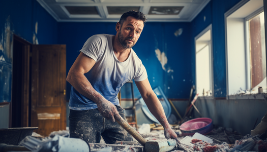 man doing home renovation painting room