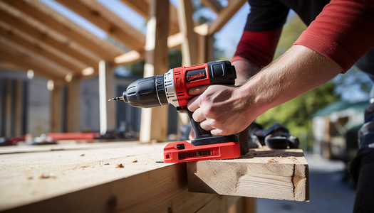 man using impact driver drill at construction site