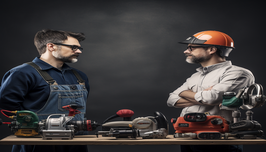 two men over table with power tools